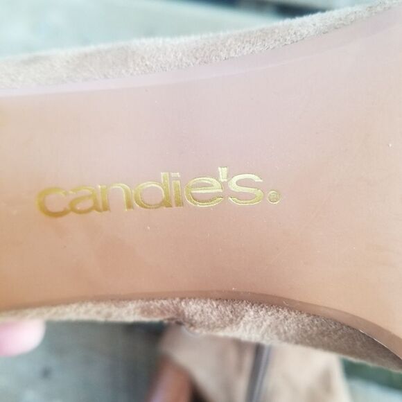 Vintage 90s y2k Candies Bratz Camel Tan Faux Suede Chunky Heel Sock Tall Boots 7 - Picture 10 of 12